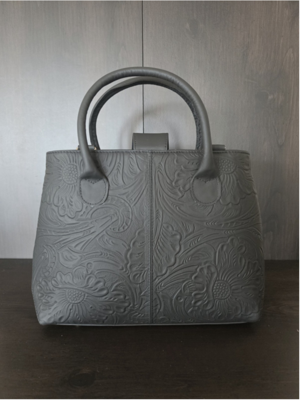 Black Floral Embossed Tooled Artisan LEATHER Hobo Bag Purse Crossbody - Picture 11 of 16